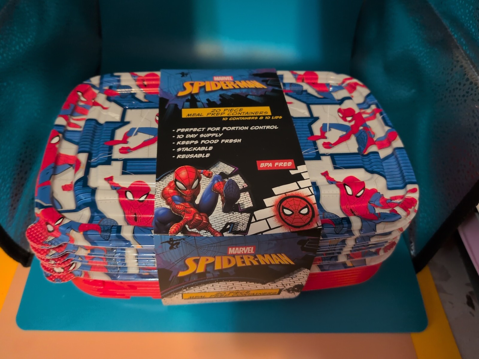 Marvel SPIDER-MAN 20pc Plastic Meal Prep/Food Storage Containers & Lids NEW