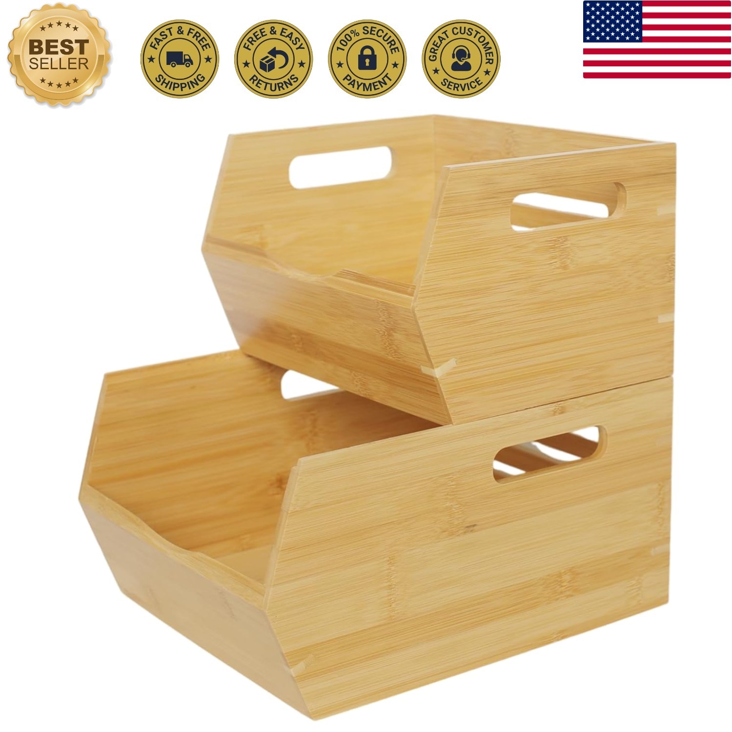 Bamboo Pantry Storage Bins,Potato and Onion Storage Bin Ventilated stackable …
