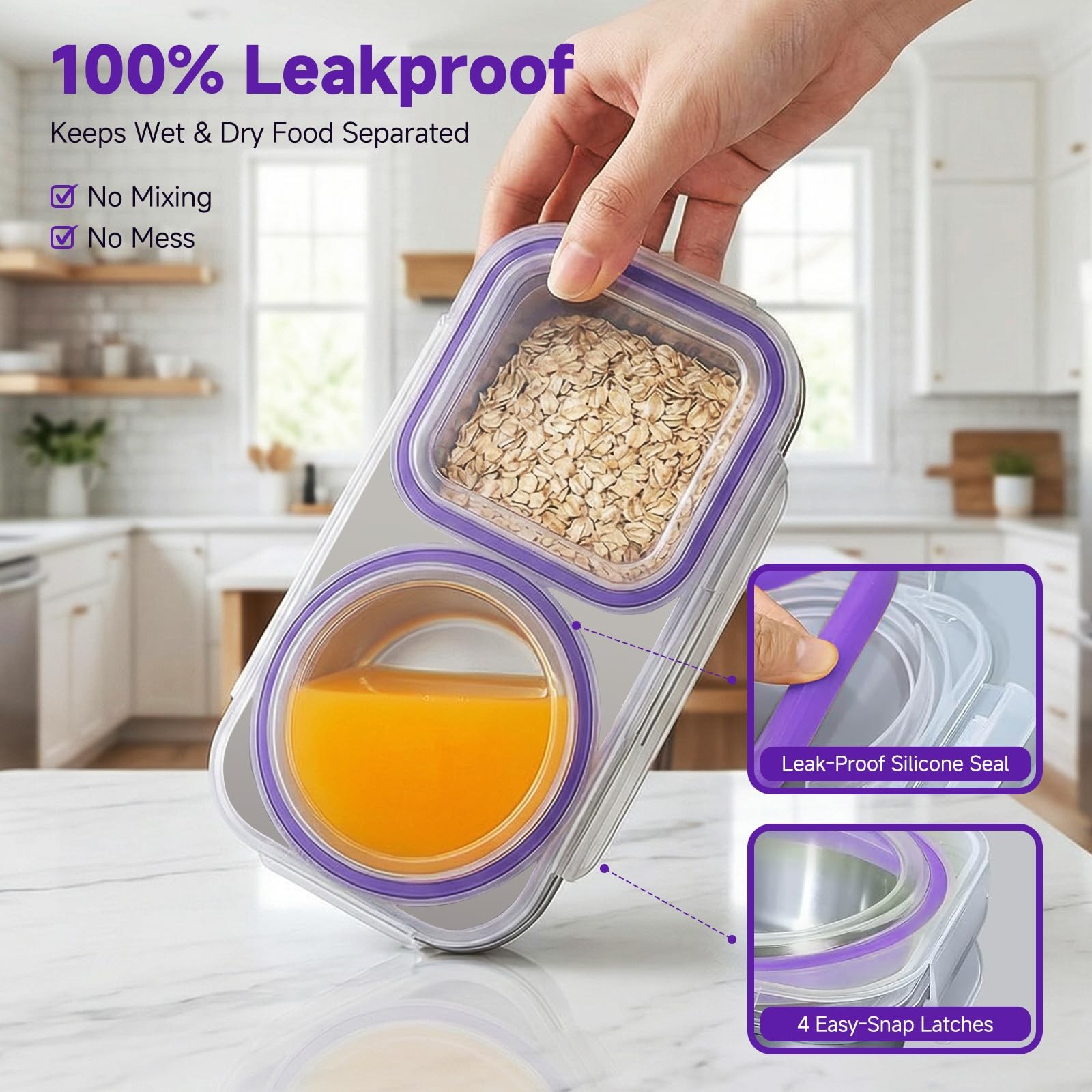 2-Pack Stainless Steel Snack Containers with Lid, Reusable 2 Compartment Snac…