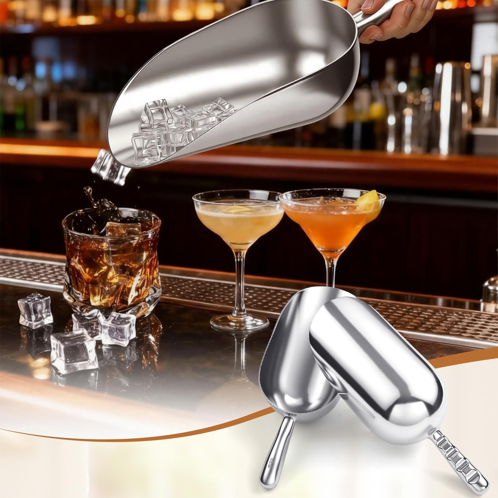 2 Set 58 oz Aluminum Ice Scoop with Holder Large Metal Utility Scoop Professi…