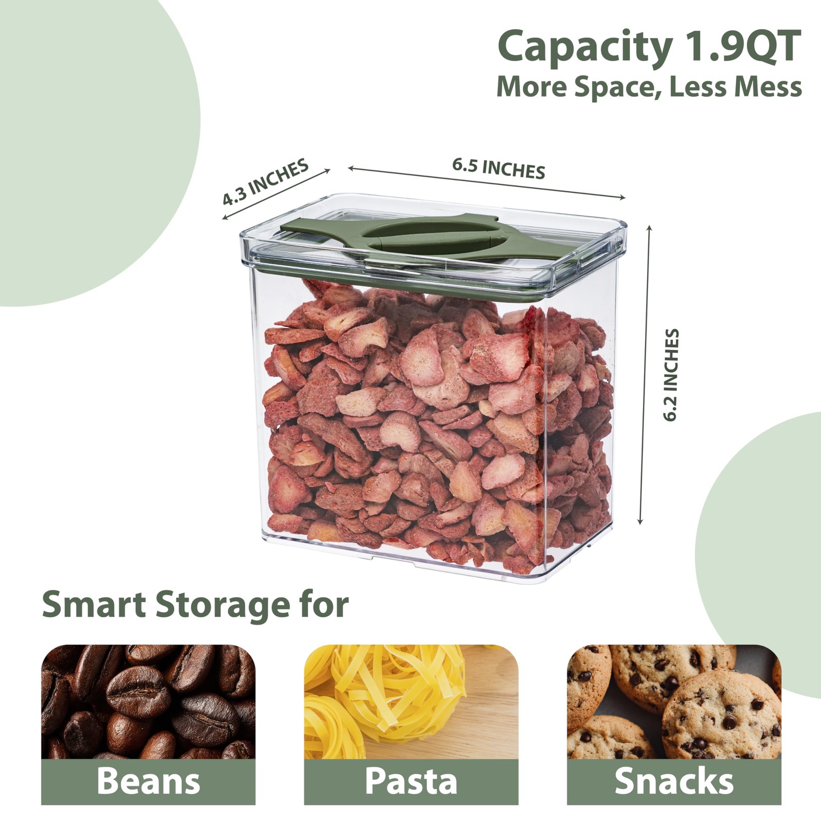 4-Pack Airtight Pantry Containers, 1.9 QT / 1.8 L Clear Food Storage Jars wit…