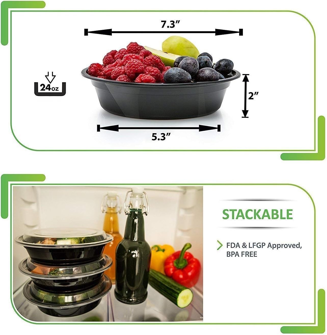 PrepNaturals 30 Pack Meal Prep Containers – 24oz Plastic Bowls with Lids