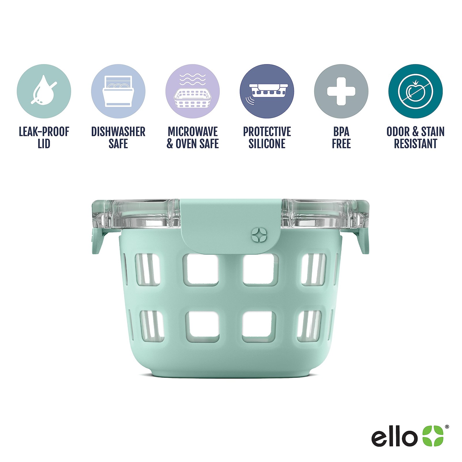 Ello DuraGlass Rounds Glass Food Storage 1 Count (Pack of 1), Yucca Single