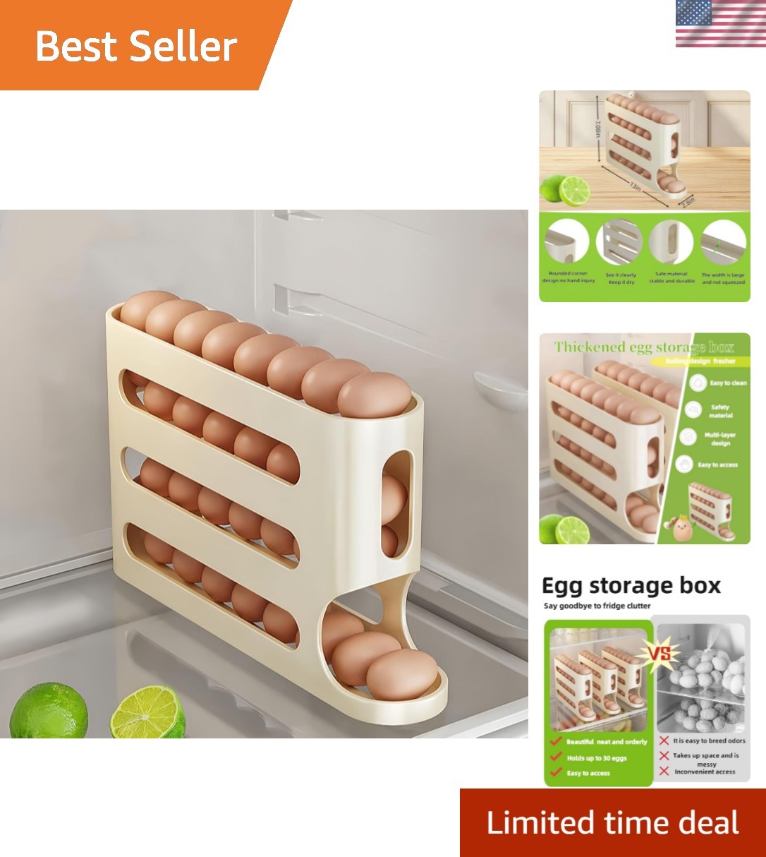 Egg Holder for Fridge, Egg container for refrigerator, Space-Saving Automatic…