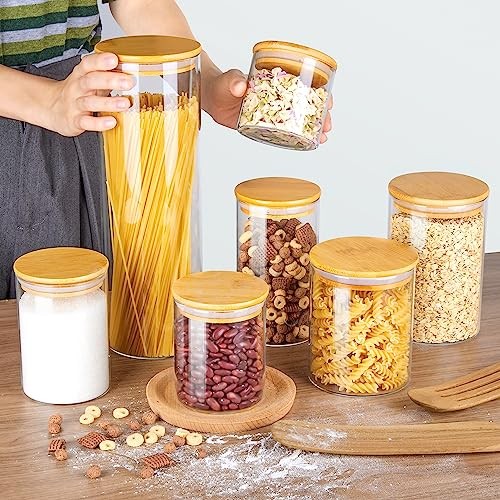 Glass Food Storage Jars, 7 Pack Kitchen Containers with 7 Pack (15 oz – 74 oz)