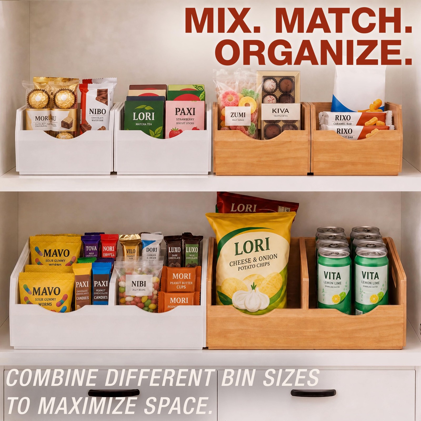 Stackable Solid Wood Storage Bins for Pantry & Countertop, Ventilated Potato …
