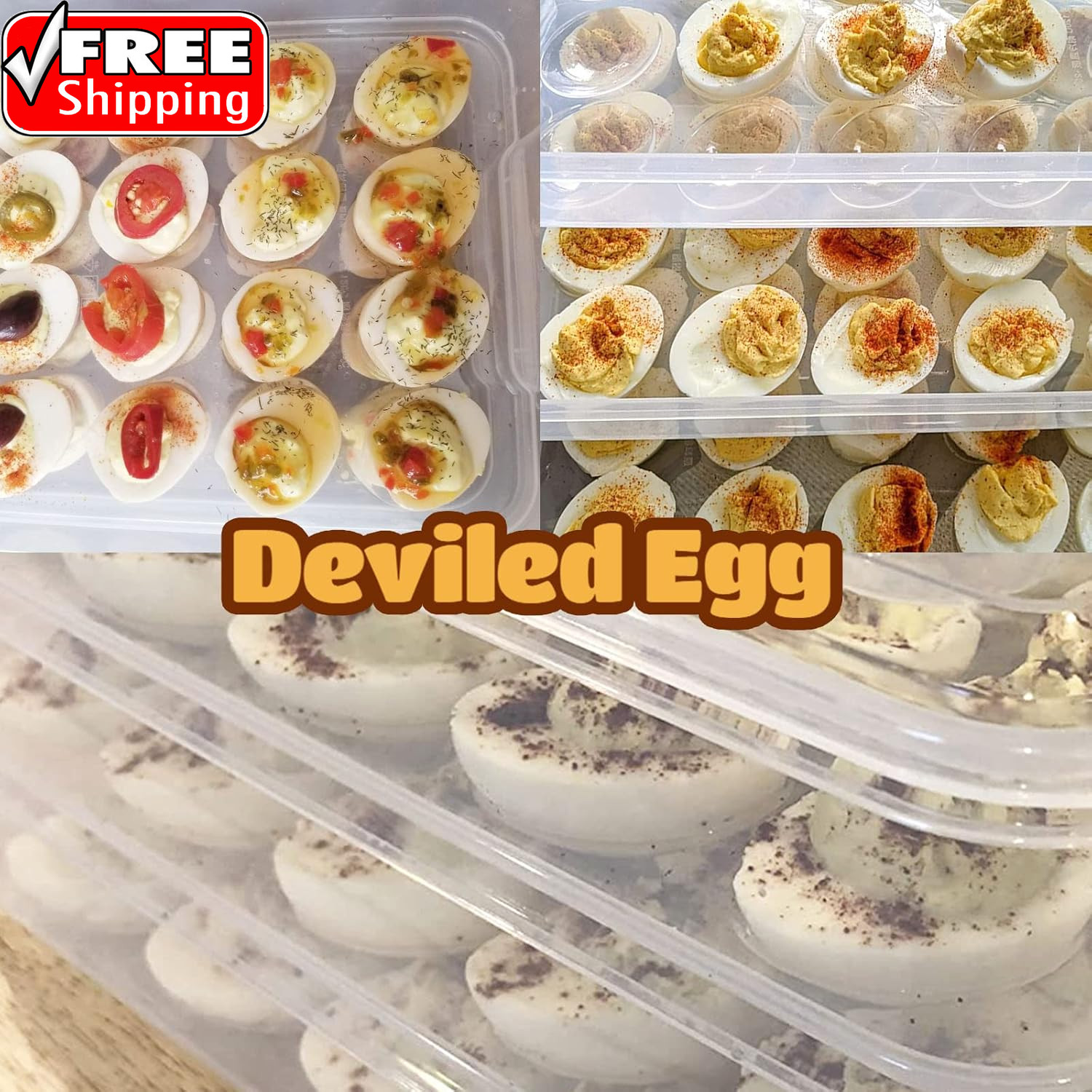 72 Eggs Holder,3-Layer Deviled Egg Tray with Lid,Egg Containers for Deviled Egg,