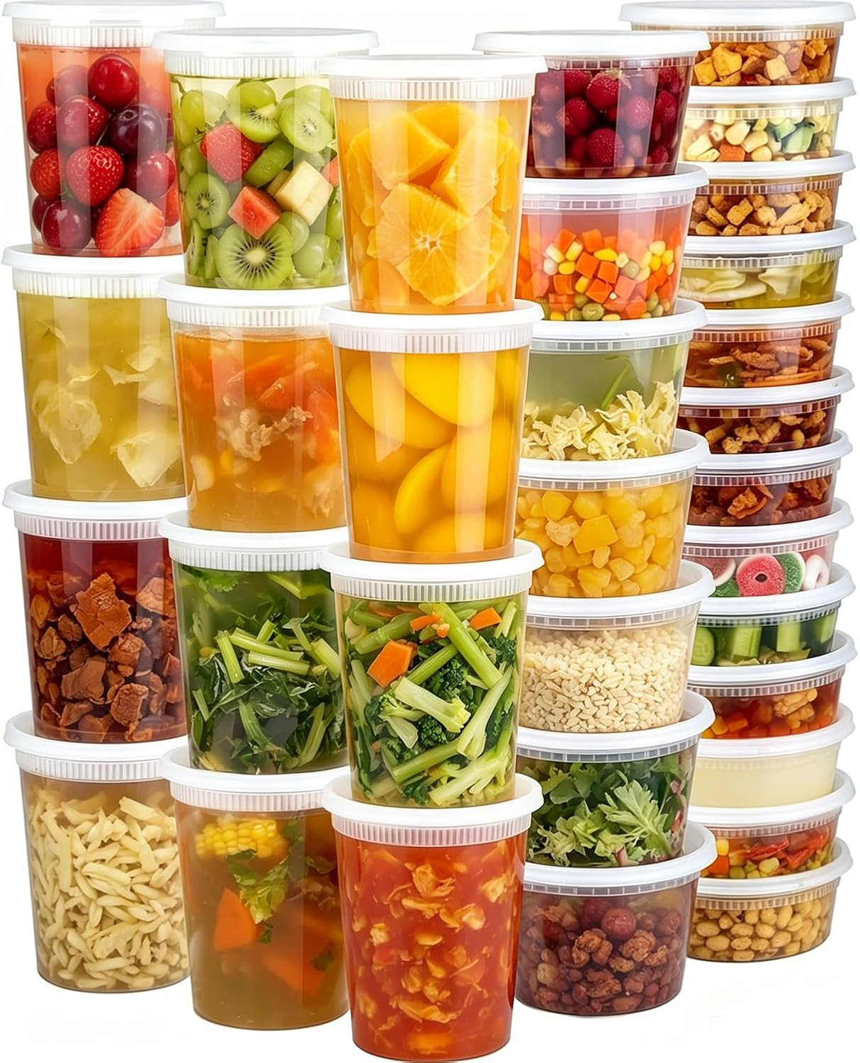Clawsoff 60 Sets Deli Containers with Lids, 32/16/8 oz X 20 Set Each, Leak-Proof