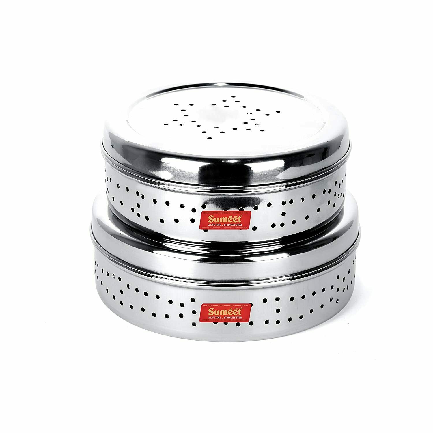 Stainless Steel Hole Puri Dabbas/Flat Canisters with Air Ventilation Set of 2
