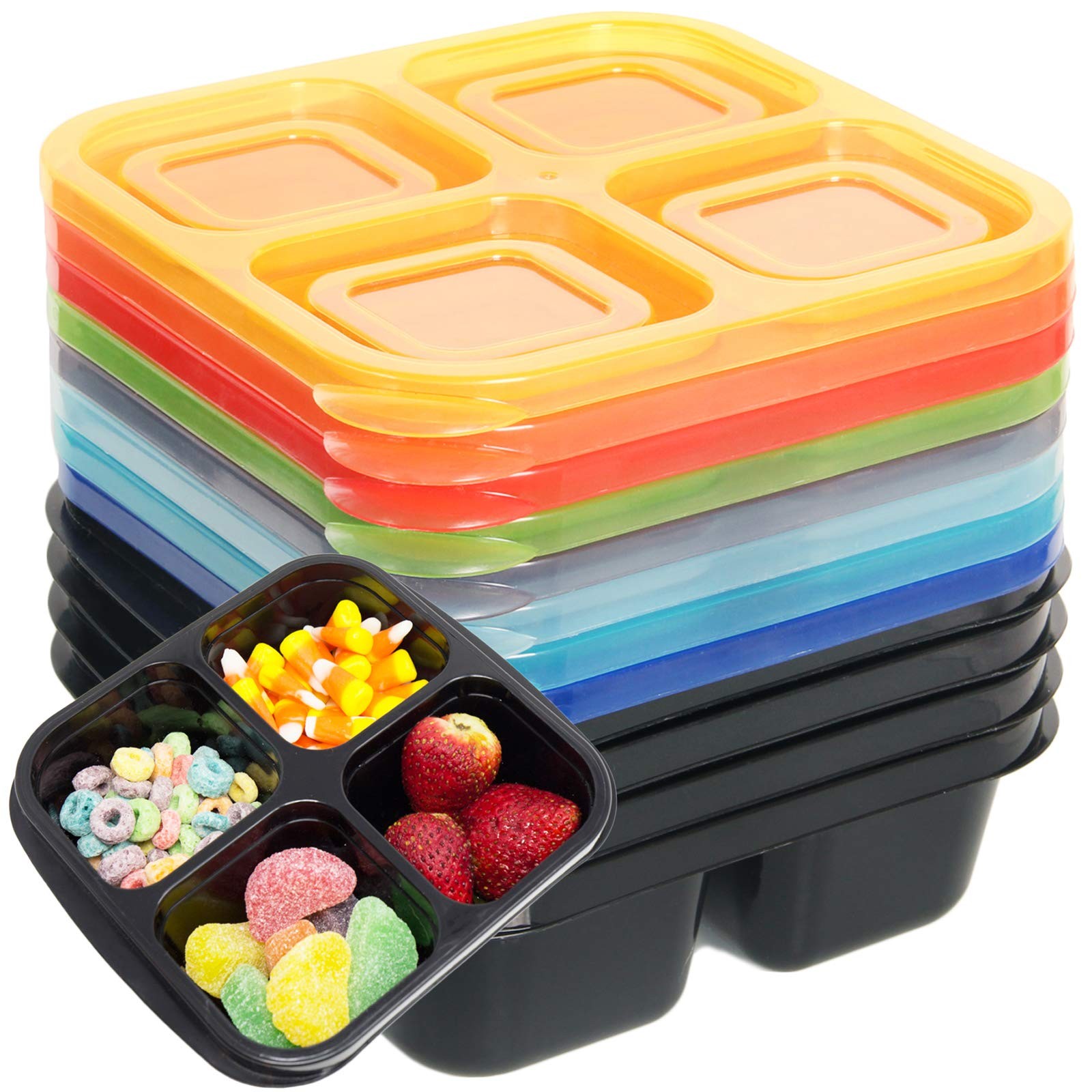 Youngever 8 Pack 4-Compartment Reusable 6.8″ L x 6″ W x 2.2″ H, Rainbow Color