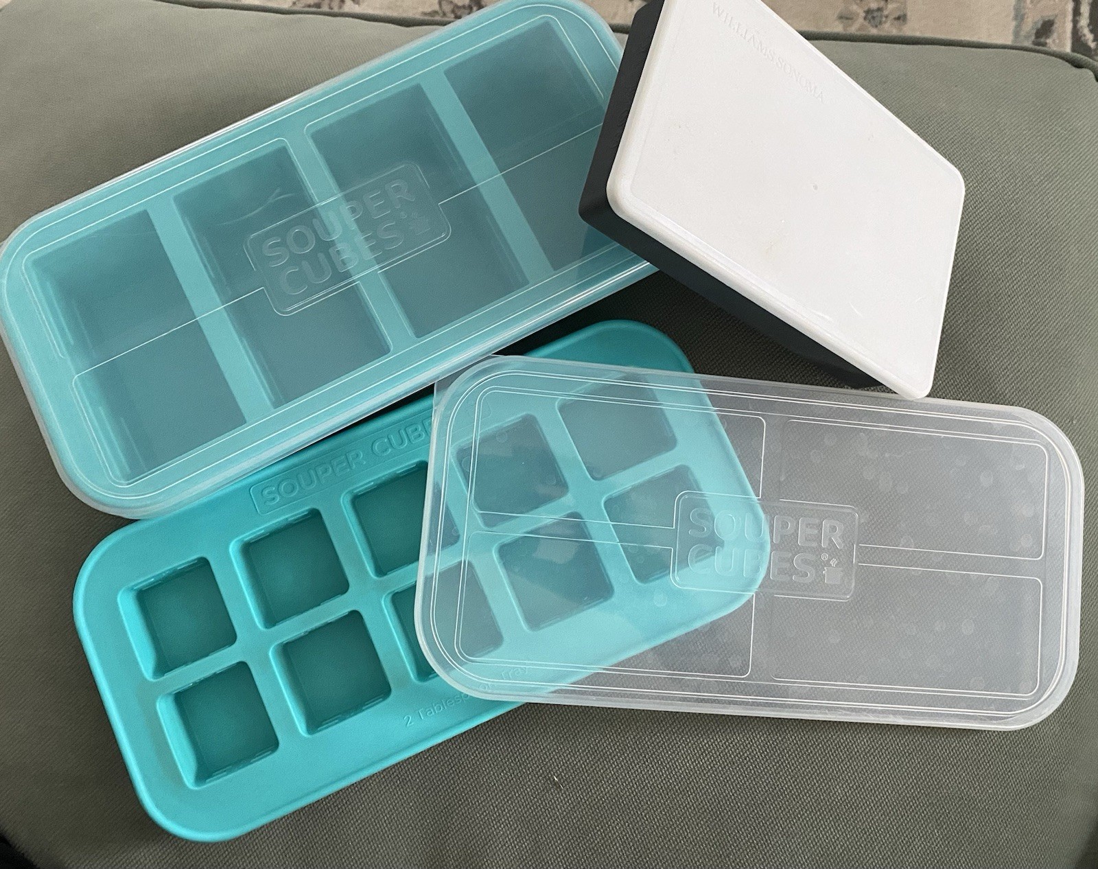SOUPER CUBES 3 pack Silicone Food Freezing Tray Set Aqua Blue 1 Cup 2 Tbsp +