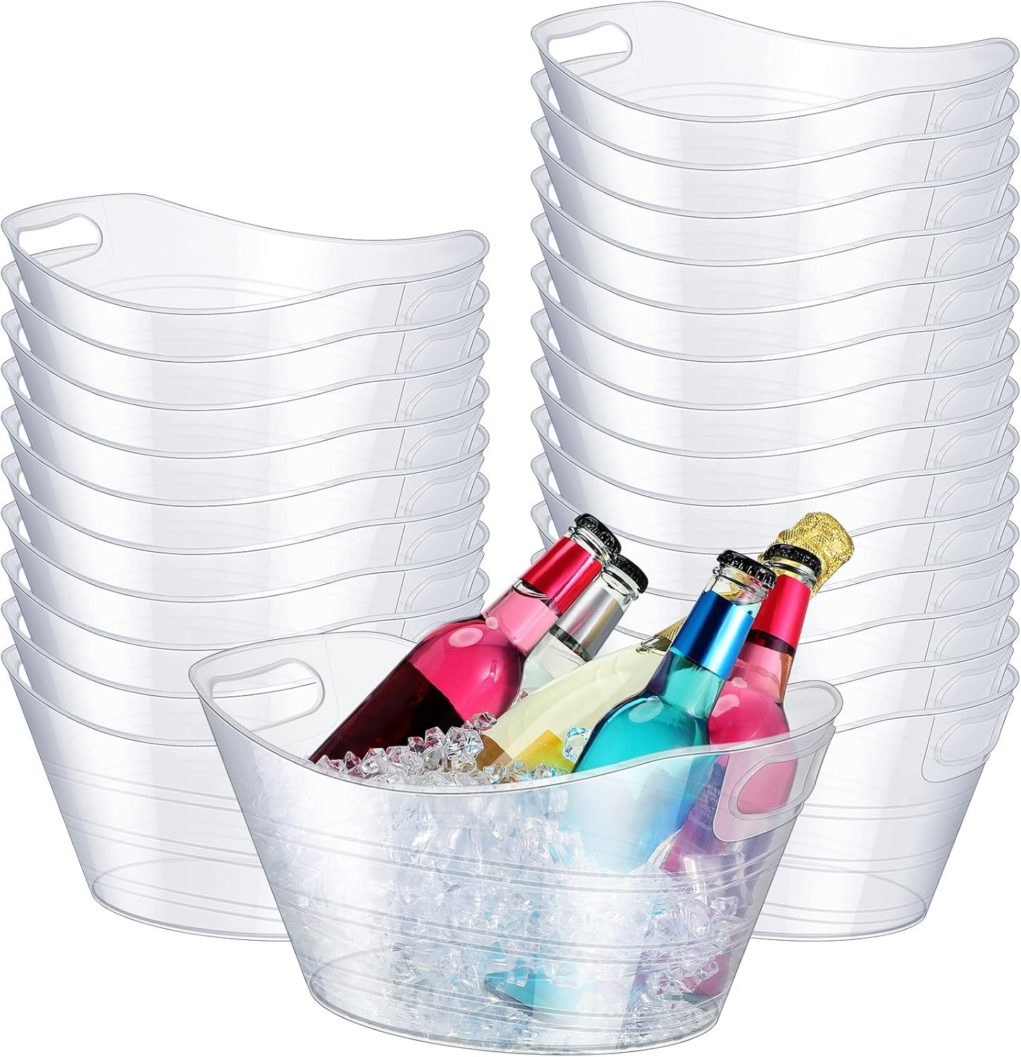 24 Pcs Oval Storage Tub with Handles, 4.5L Plastic Ice Buckets Bulk for Wine Bee