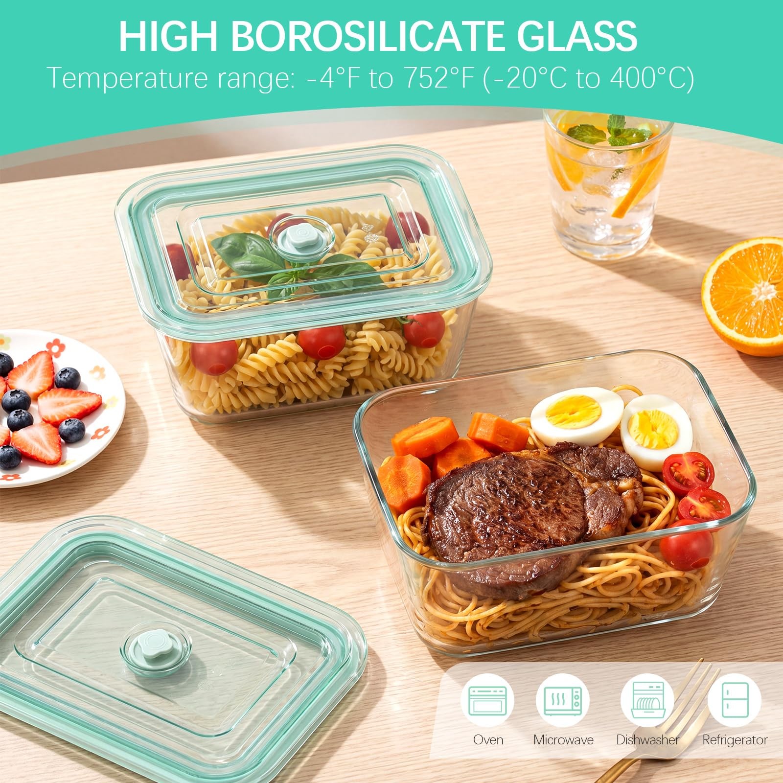 2 Pack 103 Oz/3000ml Extra Large Borosilicate Glass Food Containers with Airt…