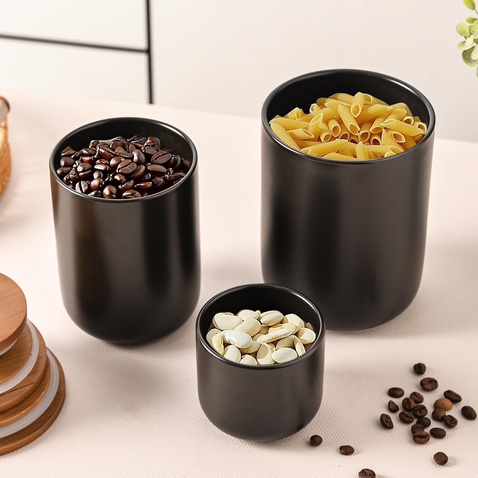 CoorFormer Black Ceramic Canister Set with Lids, 3-Piece Airtight Food Storag…