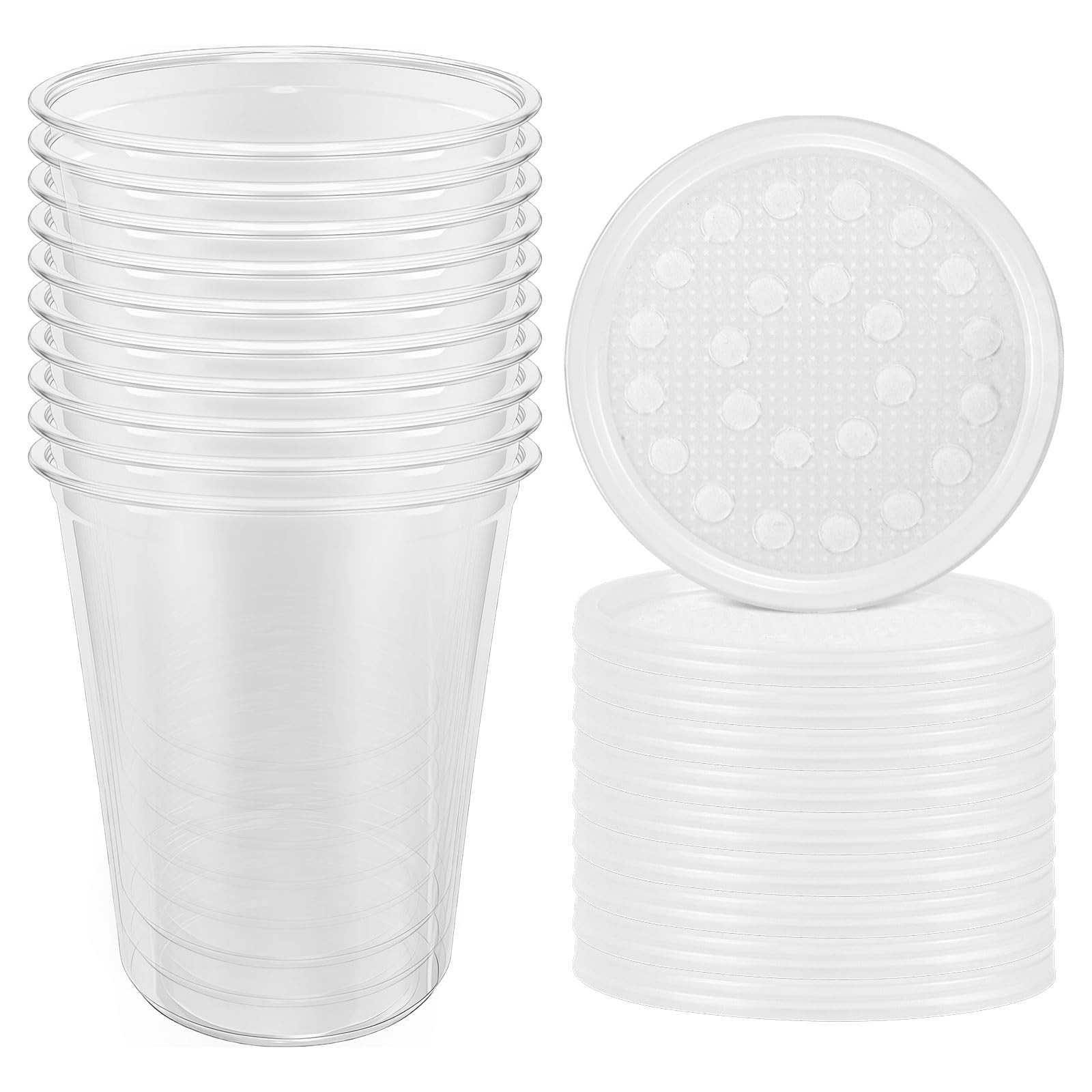 10 PCS 32 OZ Deli Cups Fabric Vented Lids Culture Containers Mesh Feeder Clear