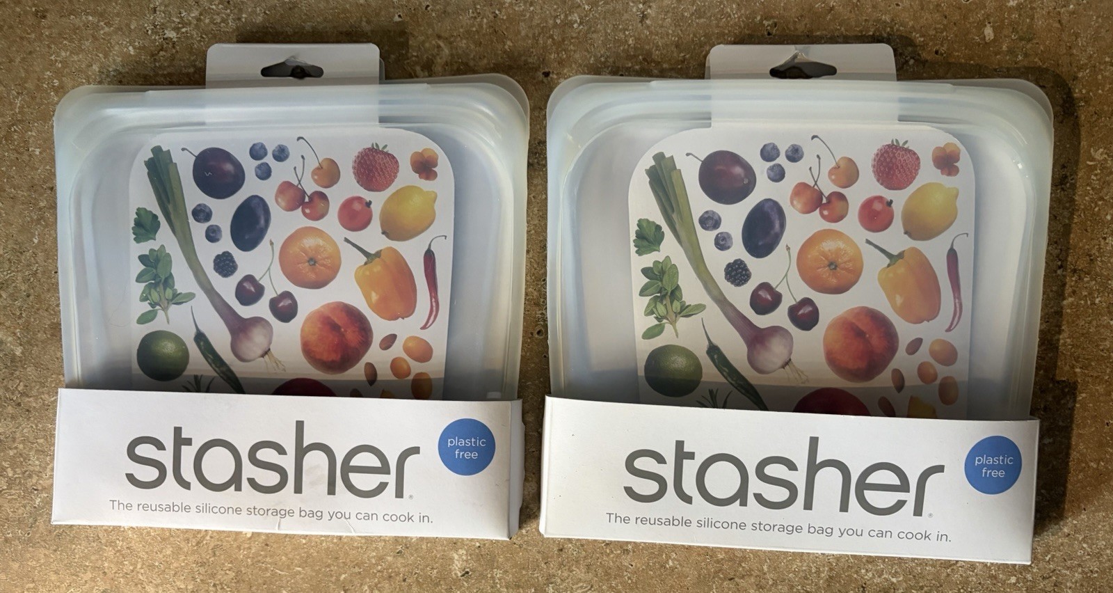 Lot Of 2 Stashers 15 Oz Plastic Free Sandwich Size Clear Platinum Silicone