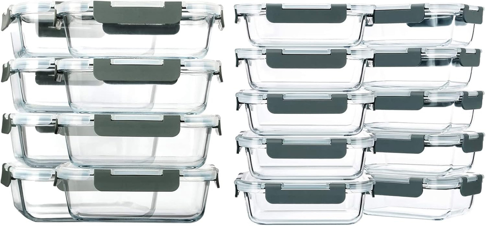 30Oz Glass Meal Prep Containers Set of 8 and 22Oz Glass Meal Prep Containers Set