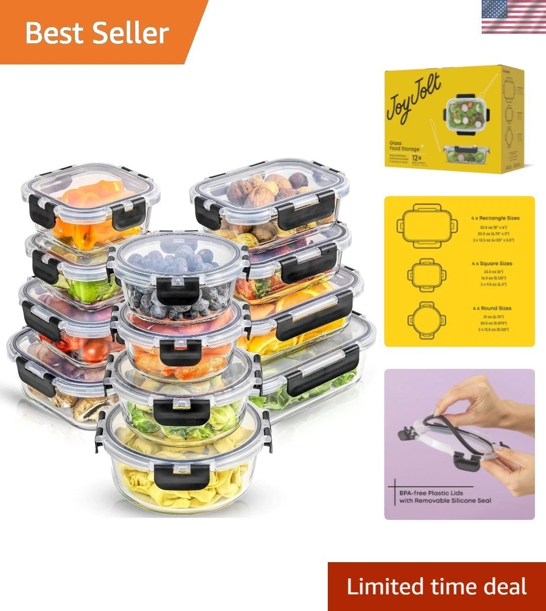 24pc Borosilicate Glass Food Storage Containers with Lids – Airtight & Leakproof