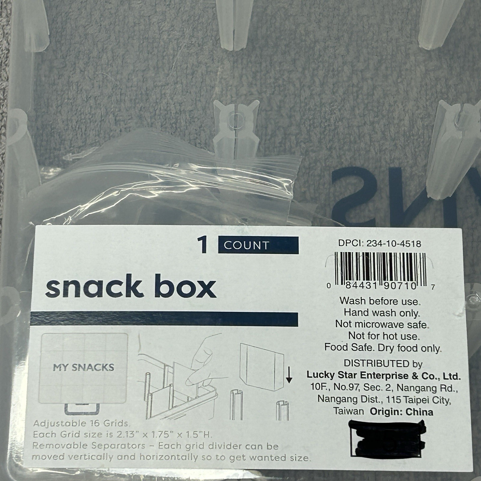 Snackle Box Container Adjustable 16 Grids 9” X 7.5” X 2” My Snacks Box