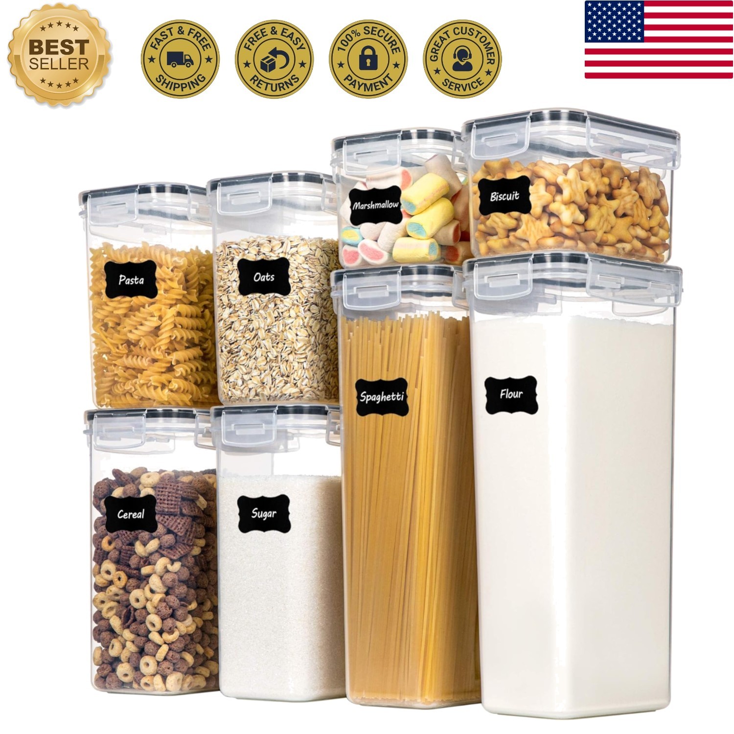 Elegant 8 PCS Airtight Food Storage Containers – Clear Plastic for Every Kitchen