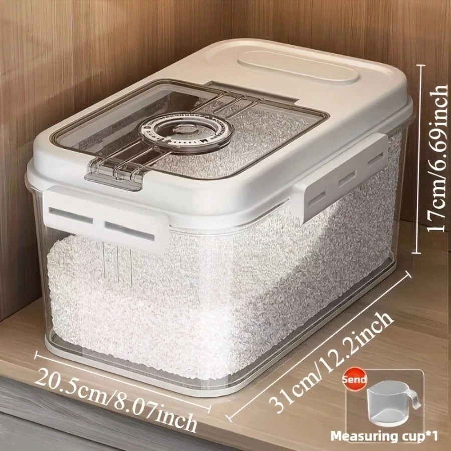 Large 10.8L Airtight Rice Dispenser Food Storage Container Bin Measuring Cup