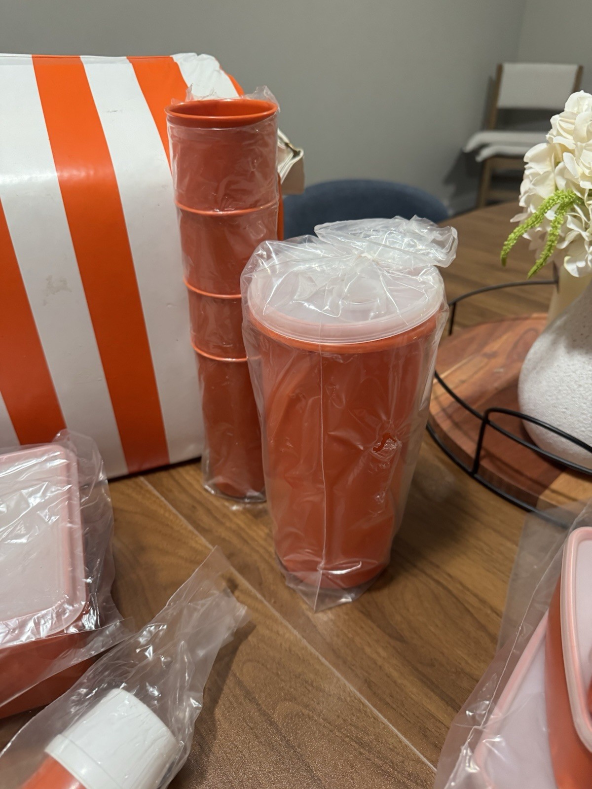 Vintage Tupperware Orange Stripe Picnic Cooler Set New Open Box