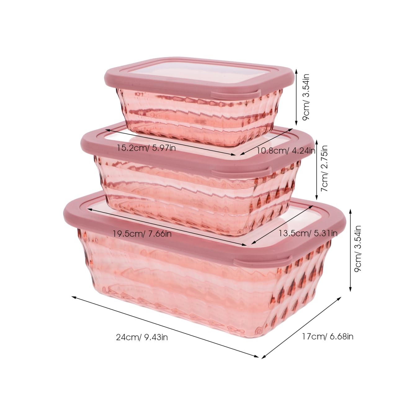 3-Piece Food Storage Containers Set 9.44X6.69X3.54In Clear Kitchen Food Holde…