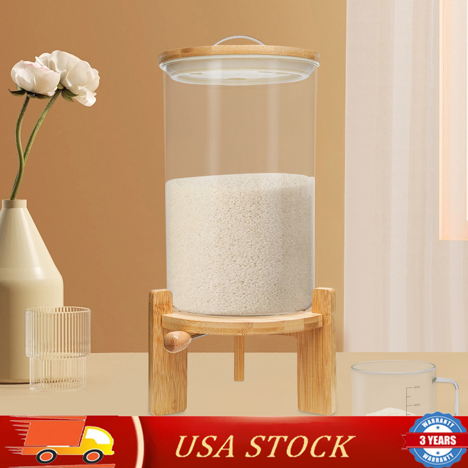 7.5L Rice Dispenser Airtight Storage Container Dry Food Storage W/ Cup Kitchen