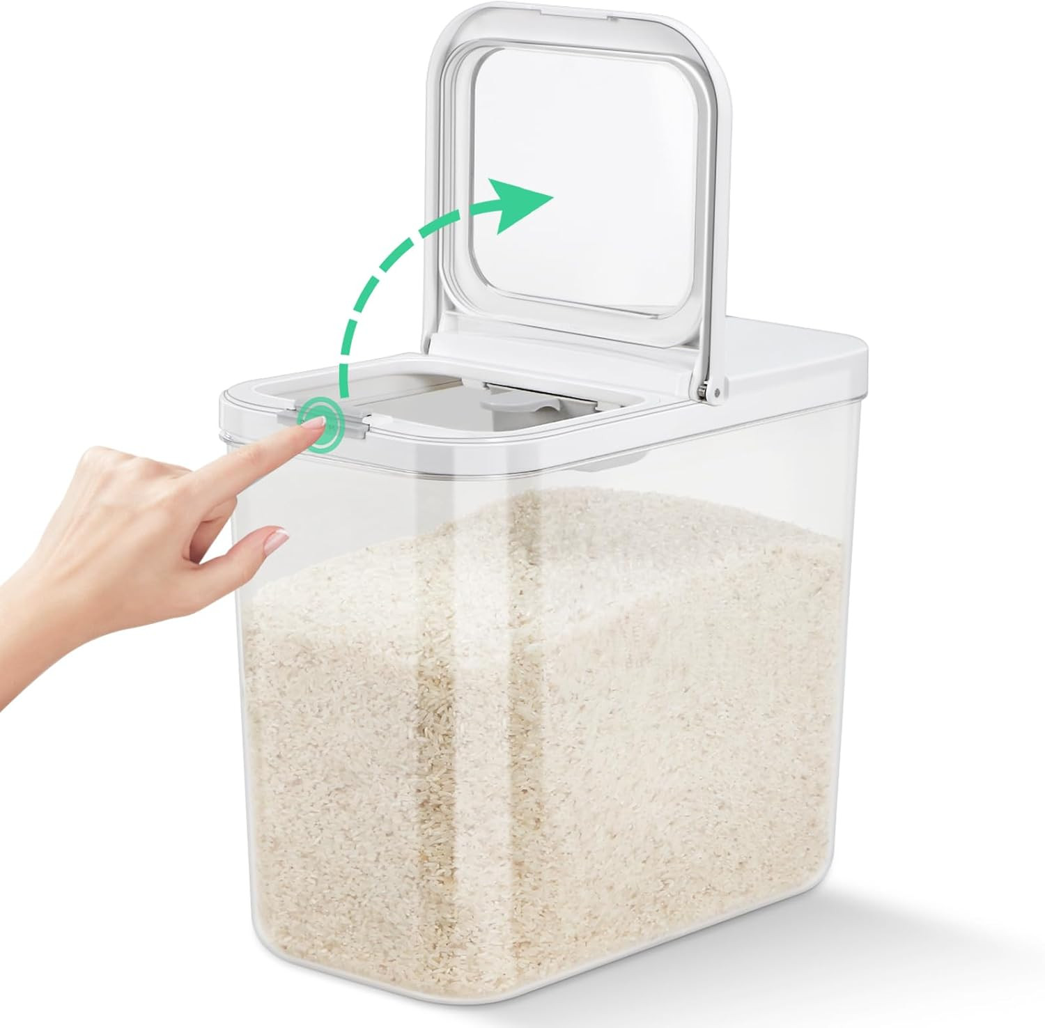 Rice Flour Storage Container with Automatic Flip-Up Lid 25 Lbs | 12.68 Qt, Tall