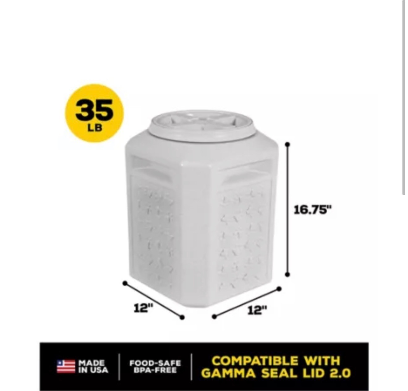 Vittles Vault 35 lb Pet Food Storage Container Screw Lid BPA Free White