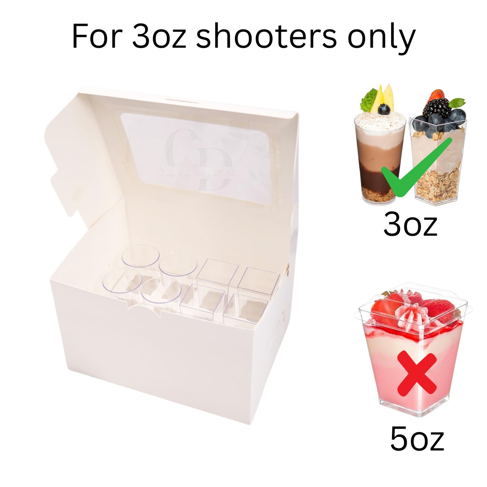 Dessert Box for 12; 3oz square and round cups- 10 pack