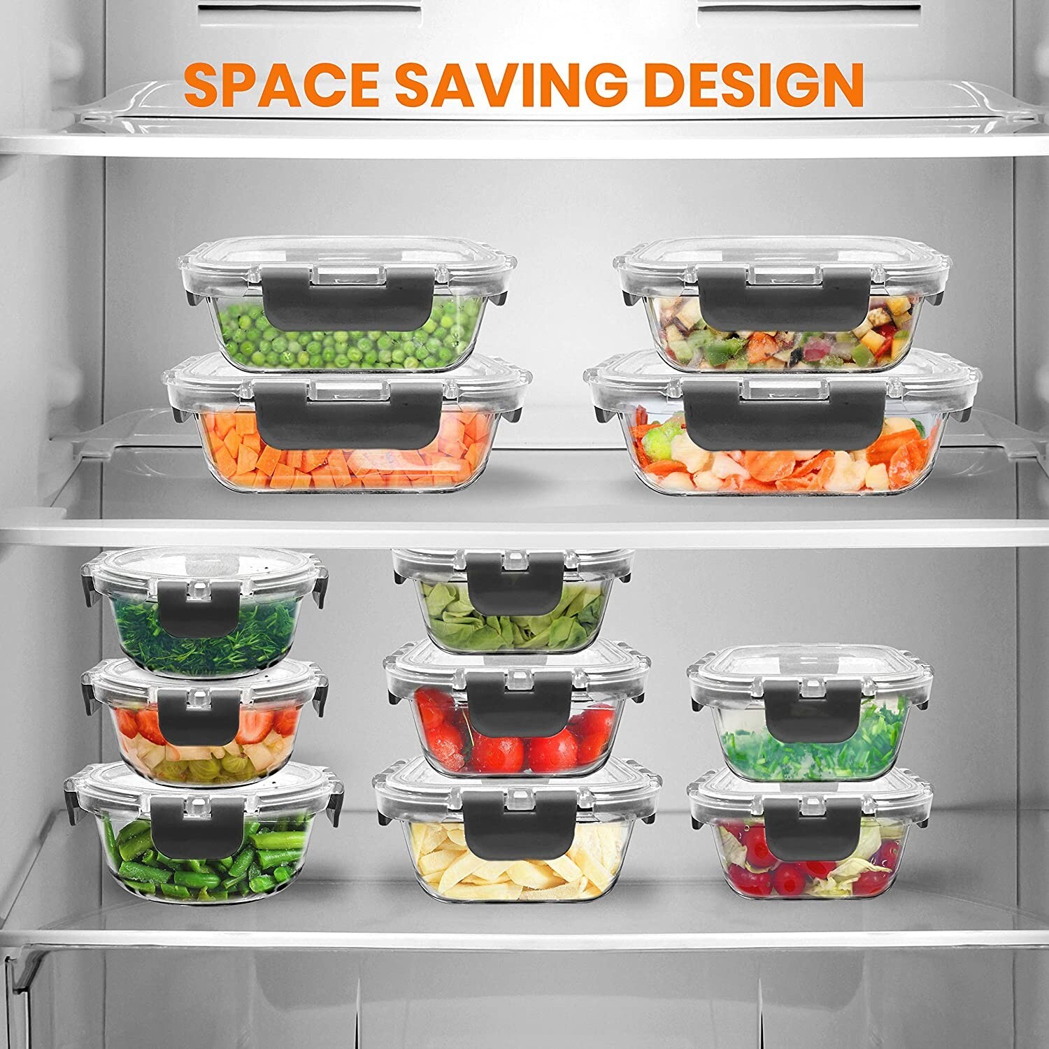 24 Piece Glass Food Storage Containers w/Airtight Lids Microwave-Colors May Vary