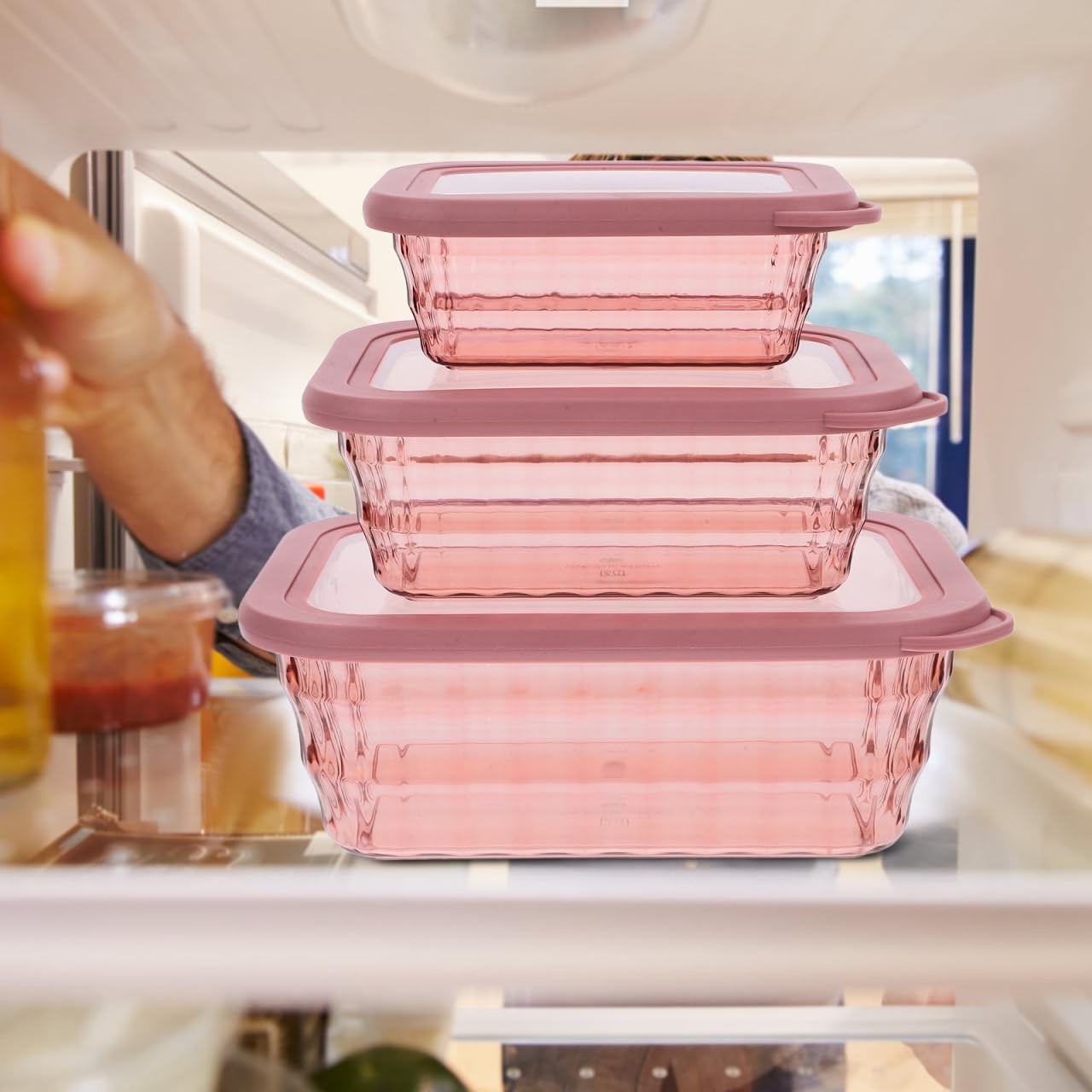 3-Piece Food Storage Containers Set 9.44X6.69X3.54In Clear Kitchen Food Holde…