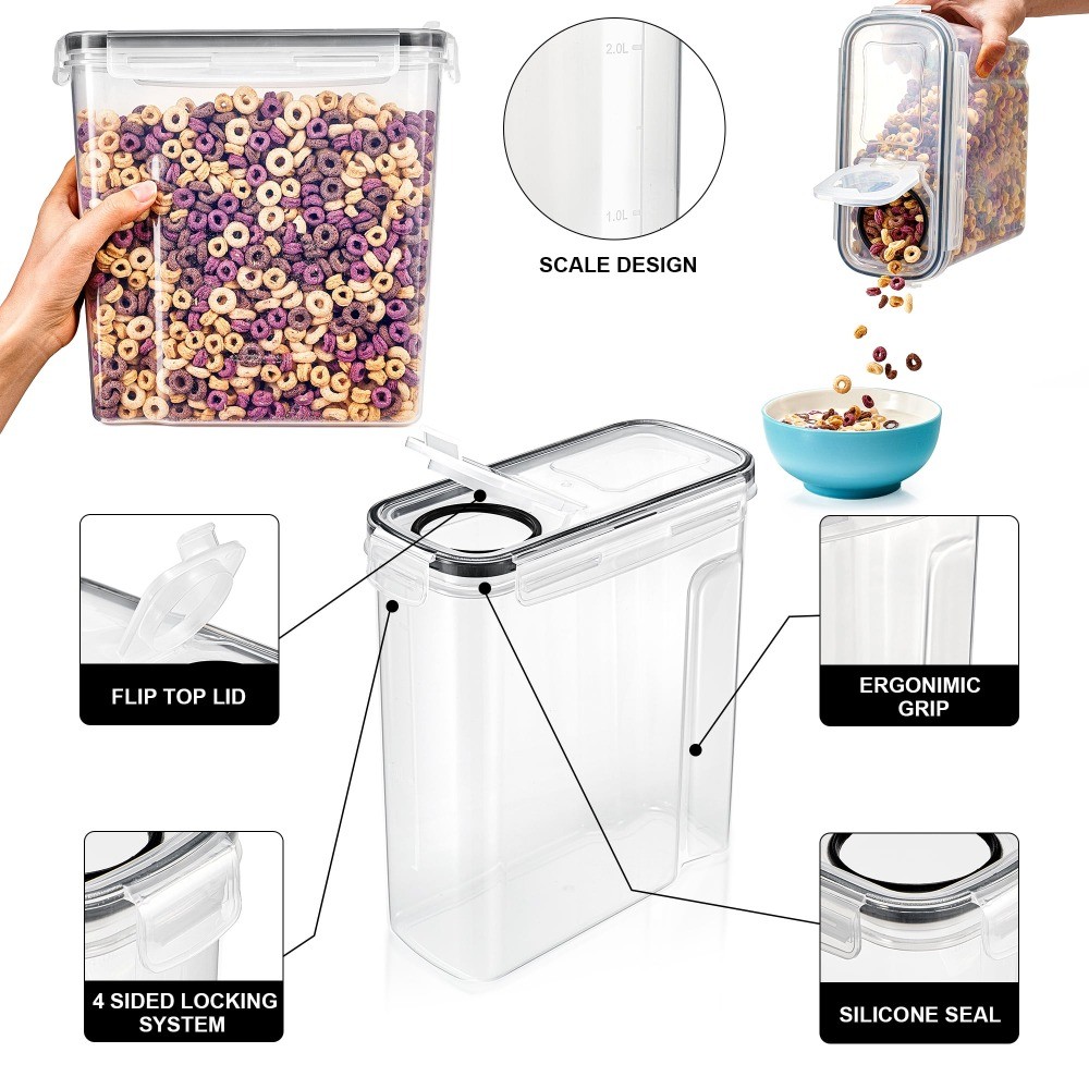 2 Pack Airtight Food Storage Dispenser Set for Beans, Pasta(2L/8.4 Cups)
