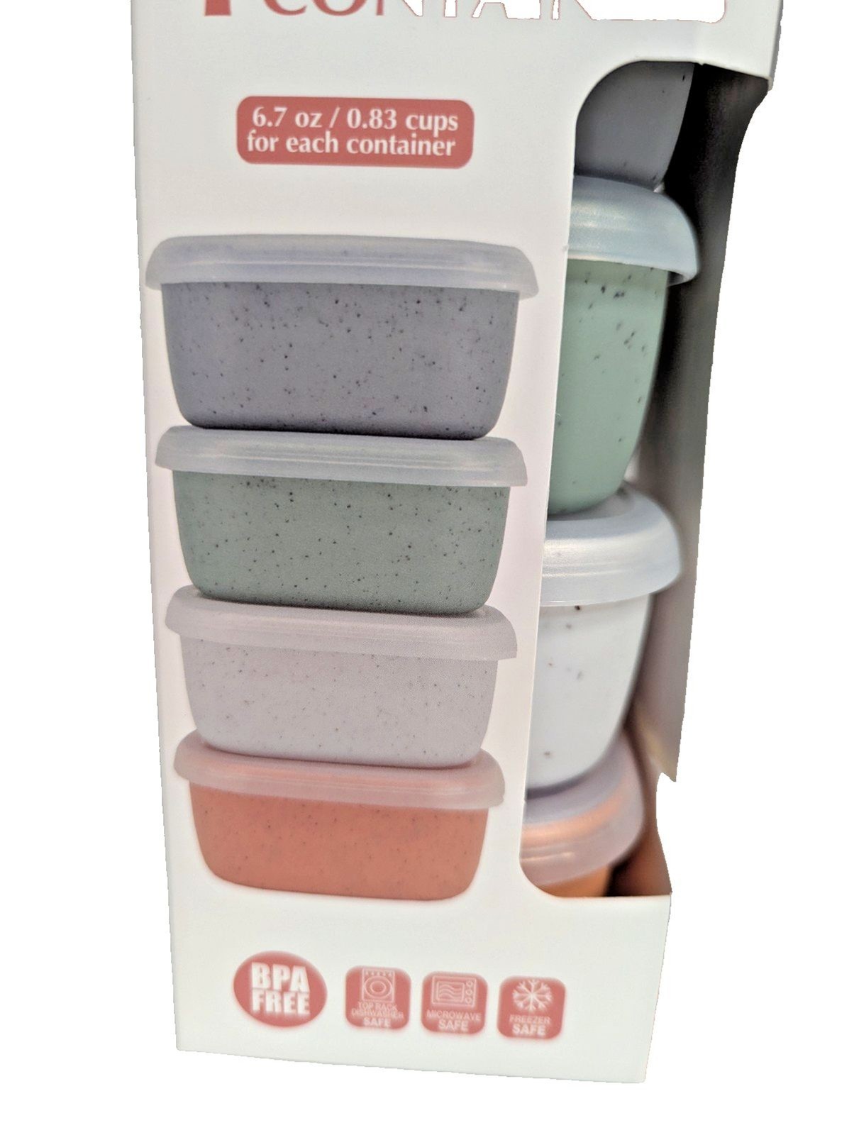 Farberware 4-pc Snack Containers Lids 6.7 oz Rectangle Speckled Colors BPA Free