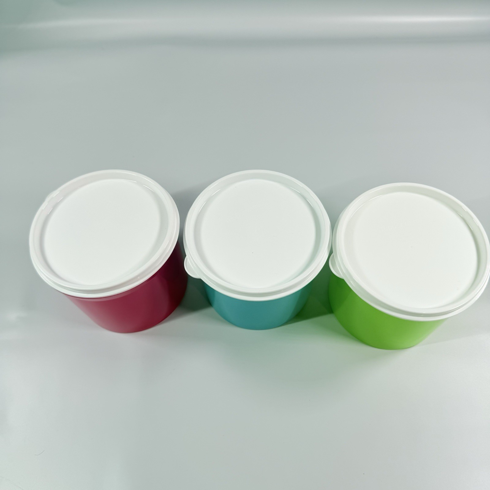 Tupperware Canisters Set Sheer Pastel Pink Blue Green Bowls & White Seals New