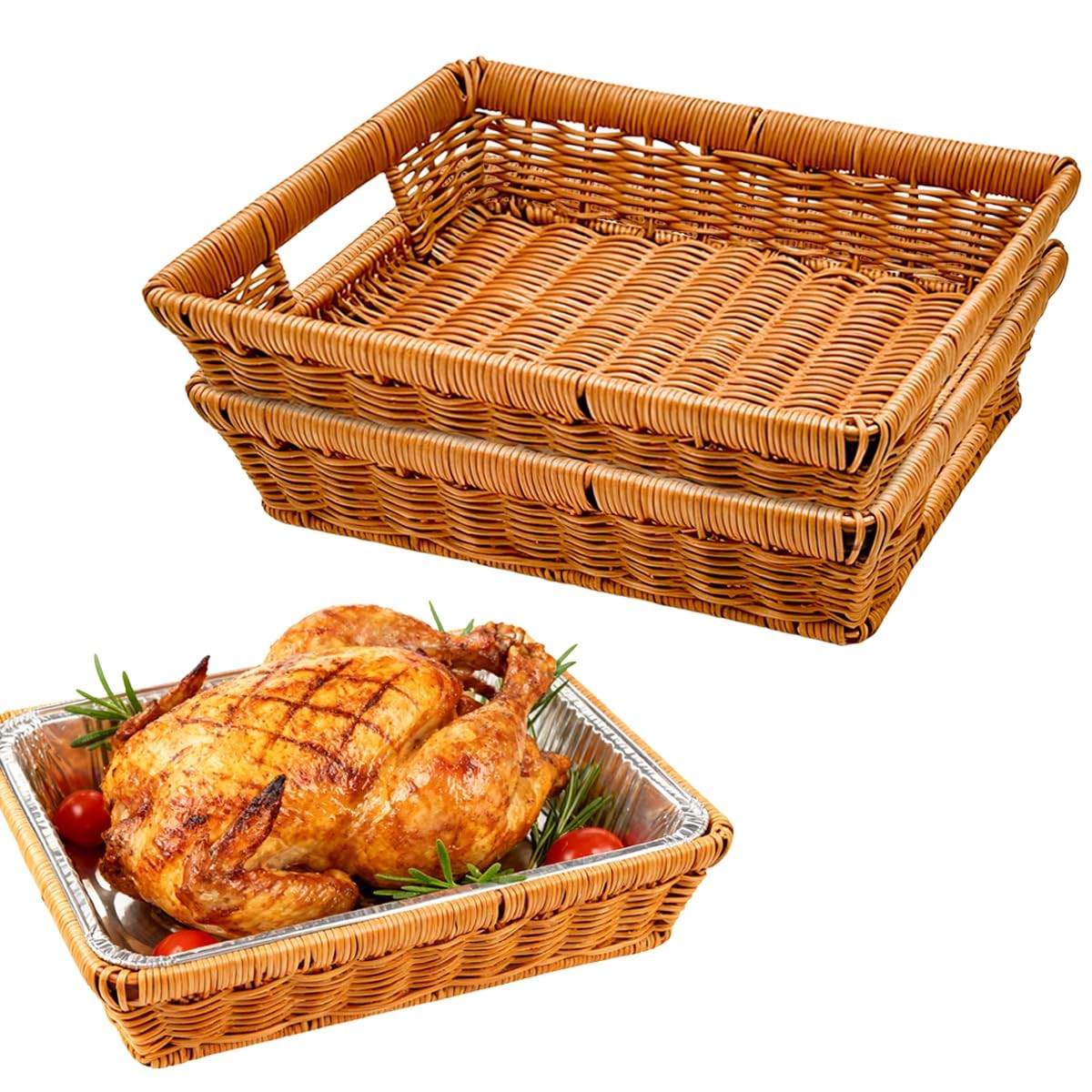 9×13 foil Pan Carrier,2 Pcs Baking Pan Holder,Platic Wicker Serving Baskets B…