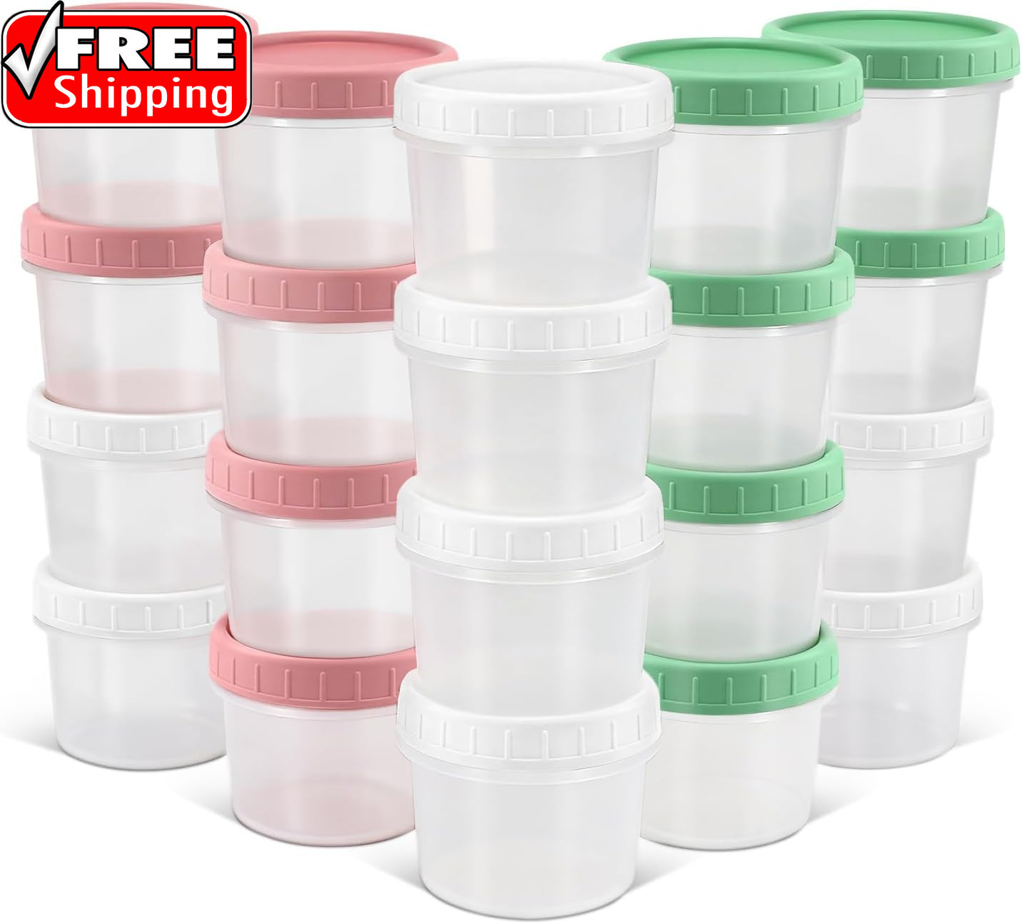 5 Oz Small Plastic Containers with Twist on Lids [20 Sets], Stackable Little Foo