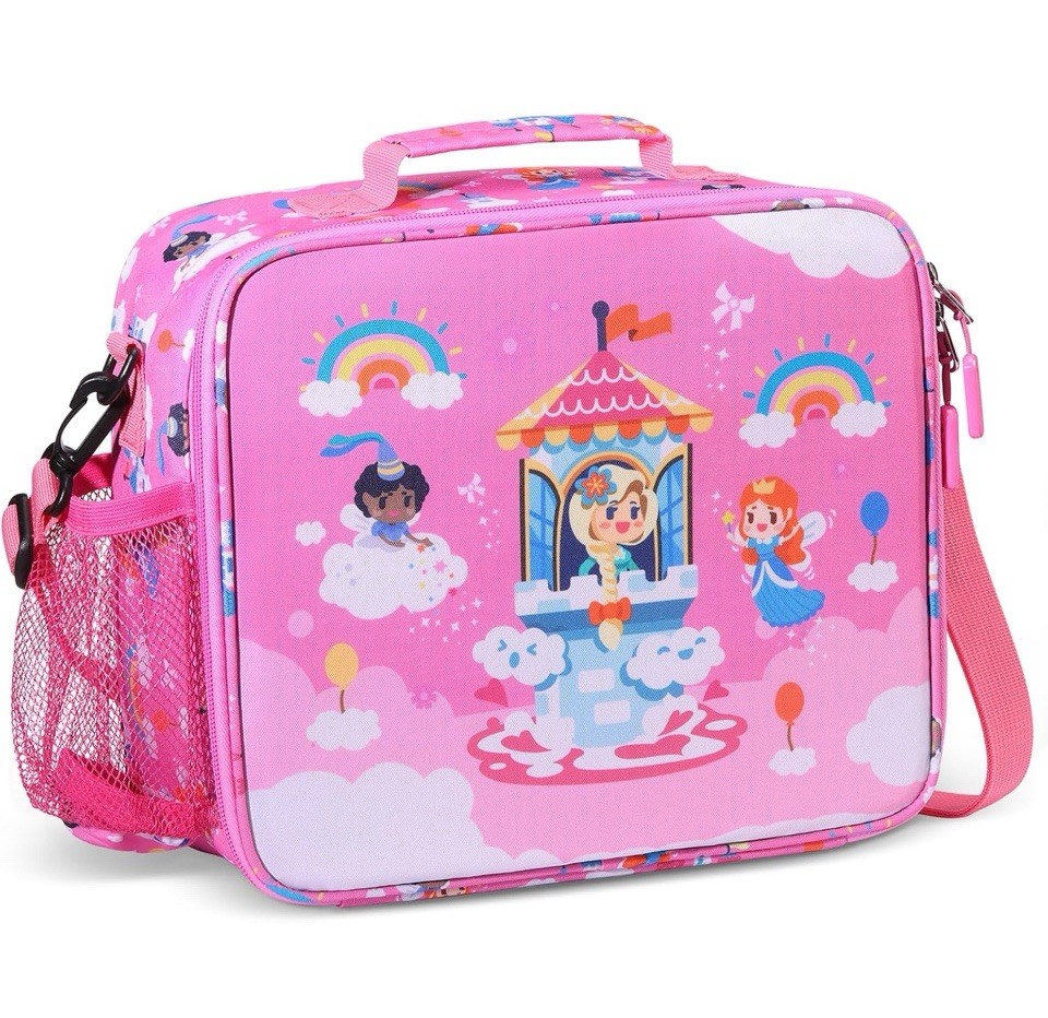 Kids Princess Lunch Bag Pink Insulated Girls School Lunch Box Water Resistant