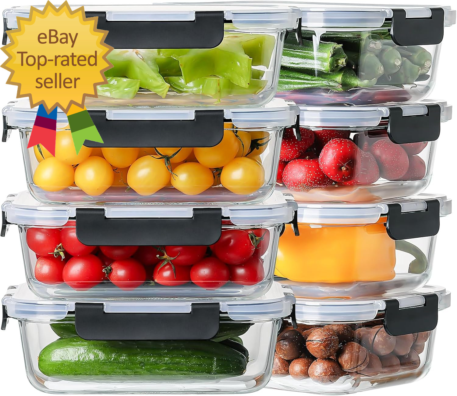 8 Pack 36Oz Large Glass Meal Prep Containers with Lids Glass Food Containers