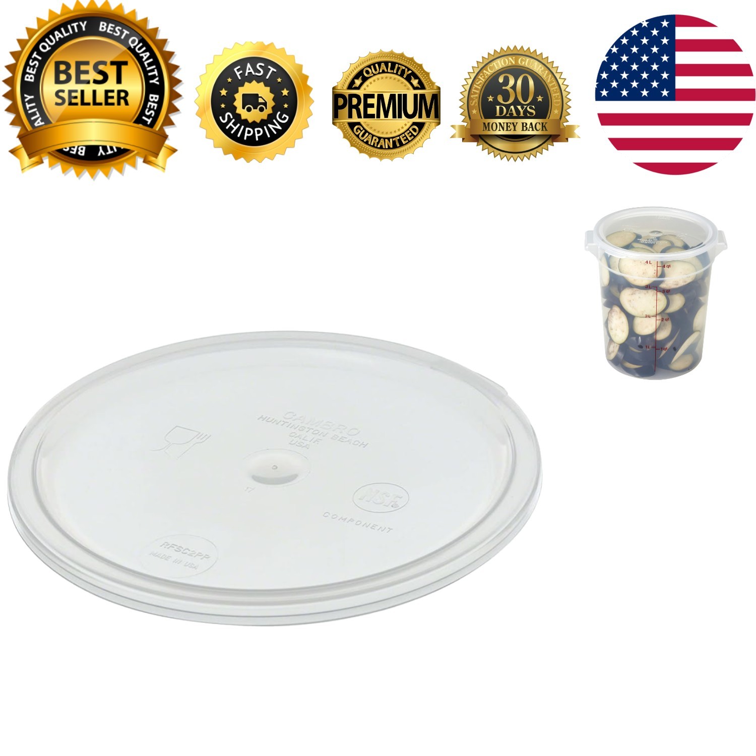 Translucent Snap-On Cover for 2 & 4 Qt Round Plastic Containers – Durable & S…