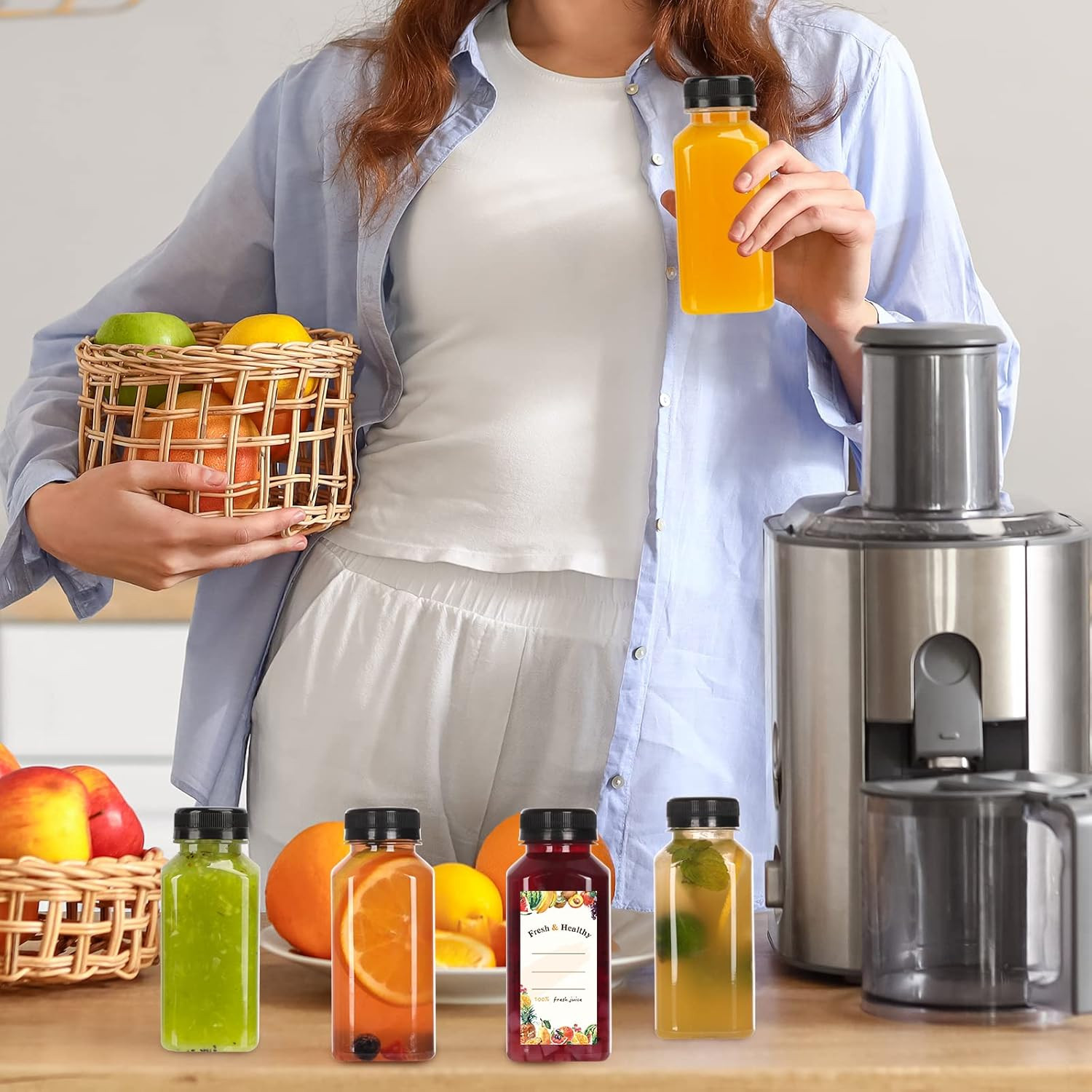 8Oz Juice Bottles with Lids, Plastic Juice Bottles with Caps for Juicing
