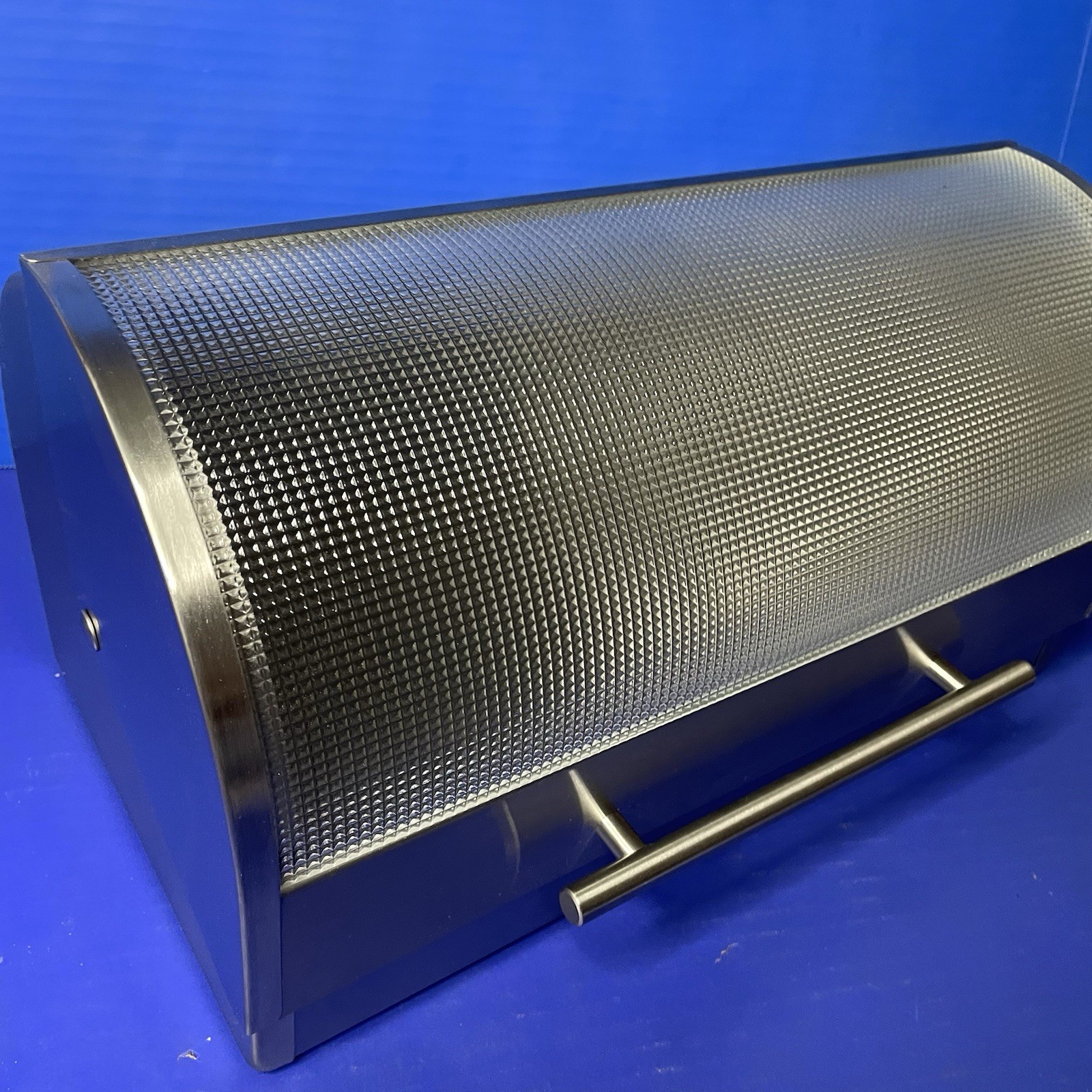 Bread Box with Tempered Glass Front Stainless Steel Roll Top Lid Oggi 15x8x8in