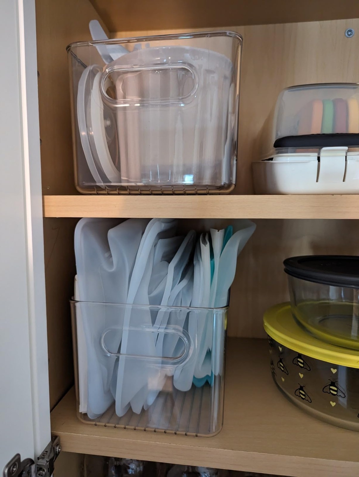 Clear Plastic Storage Bins 2 Pack Kitchen Pantry Fridge Organizer w/ Handles