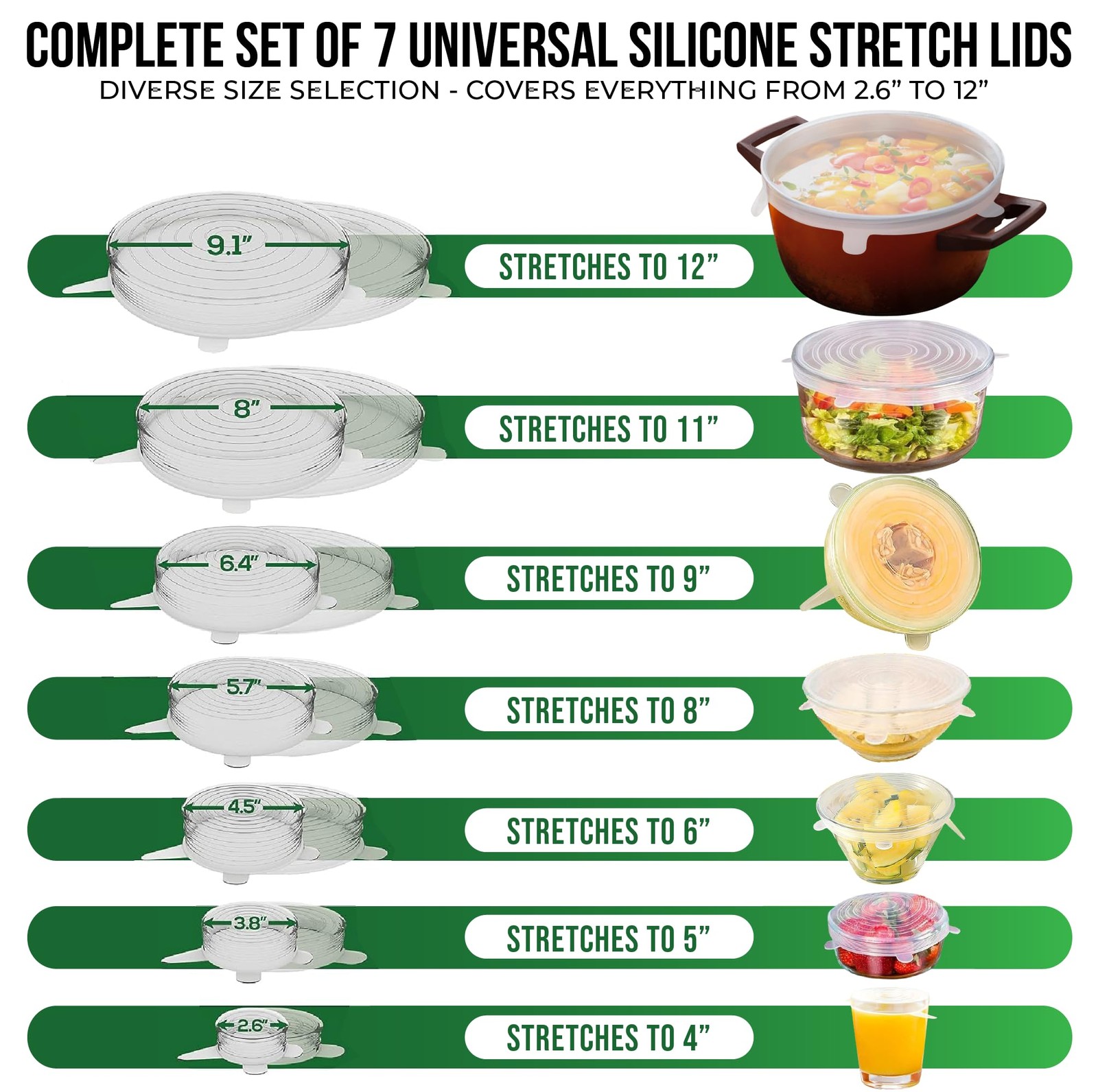 Reusable Silicone Stretch Lids for Food Storage in Fridge – Elastic Heat-Resi…