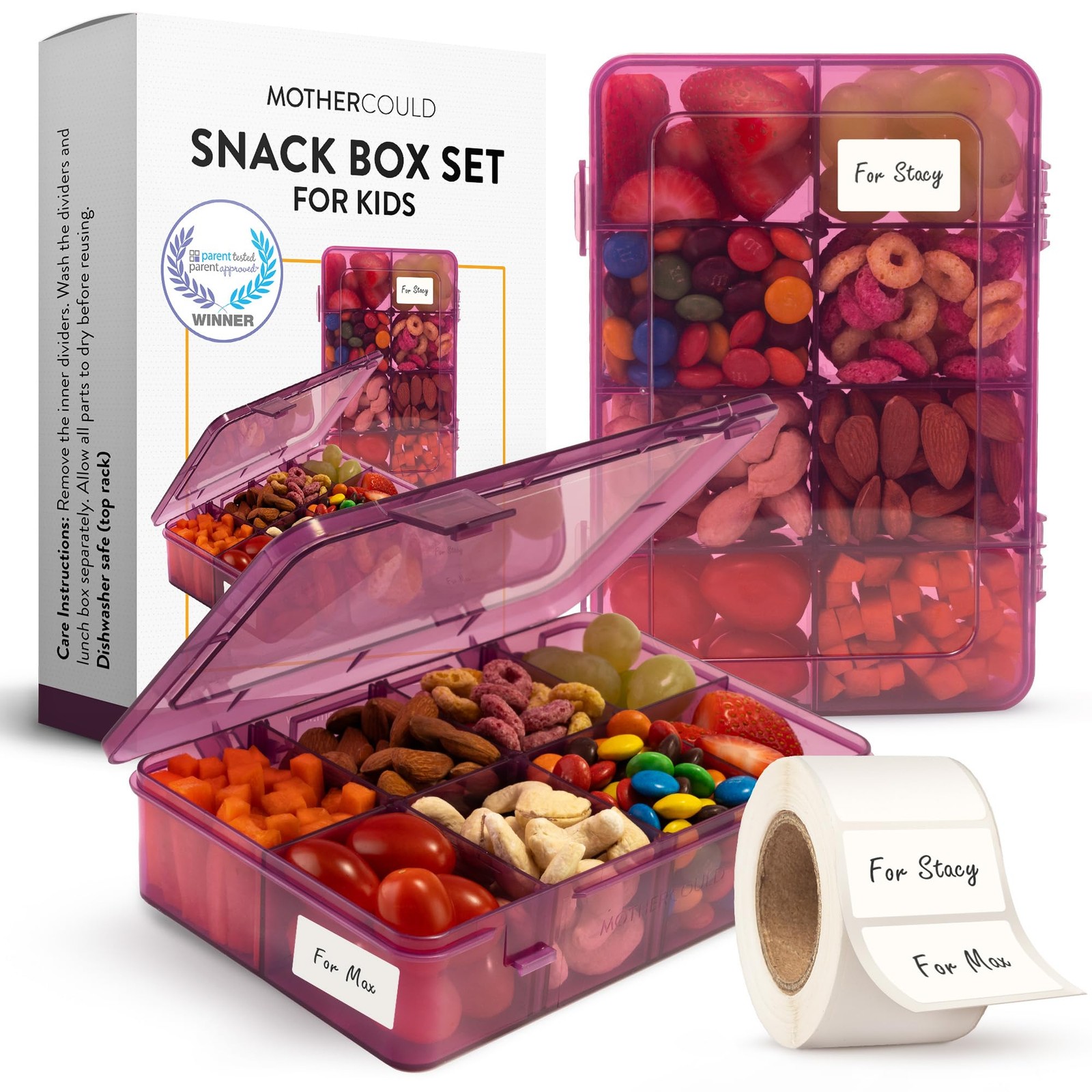 Snack Box Containers Set of 2-Reusable,100 Dissolvable Labels, 8 Adjustable C…