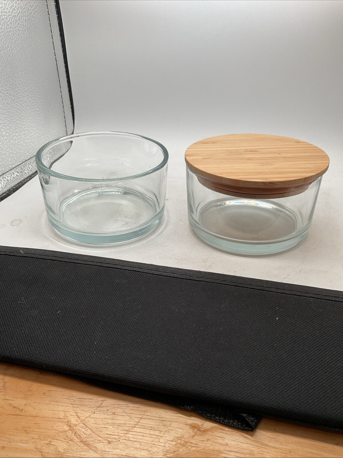 Material – Clear Glass Storage Container w/ Bamboo Lid – 4.25” Diameter