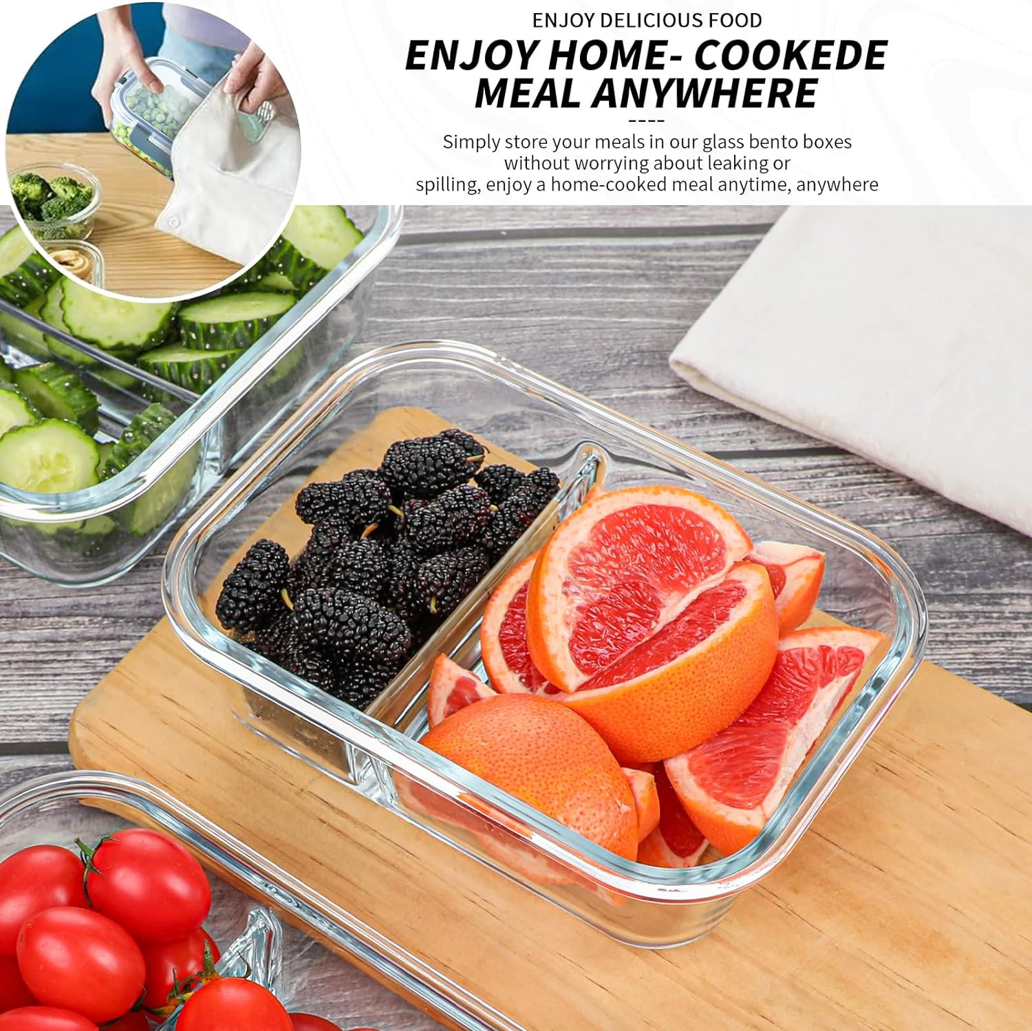 10 Packs 30 Oz Glass Meal Prep Containers 2 Compartment and 24 Pieces Glass Food