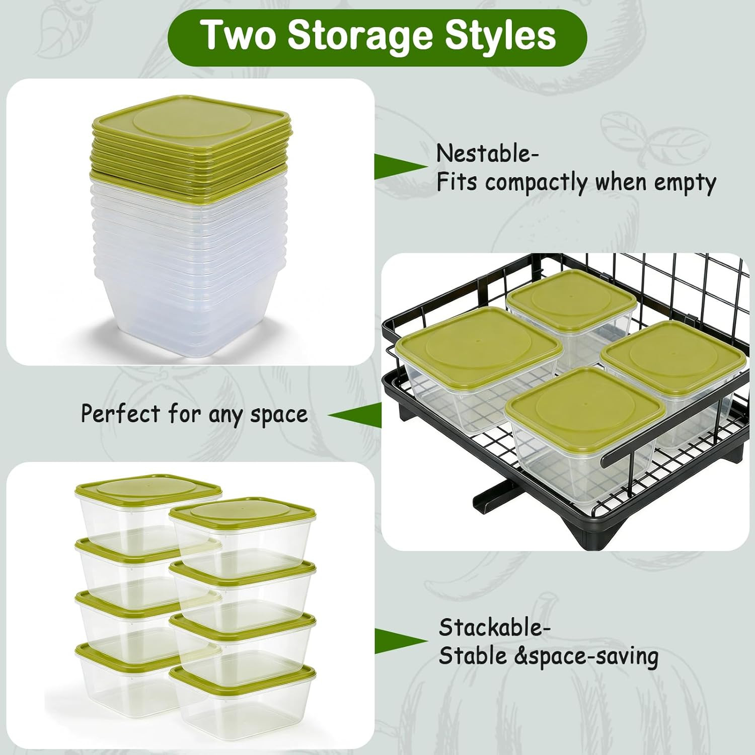 16 Pcs Square Food Storage Containers, Prep Containers Reusable with Plastic Lid