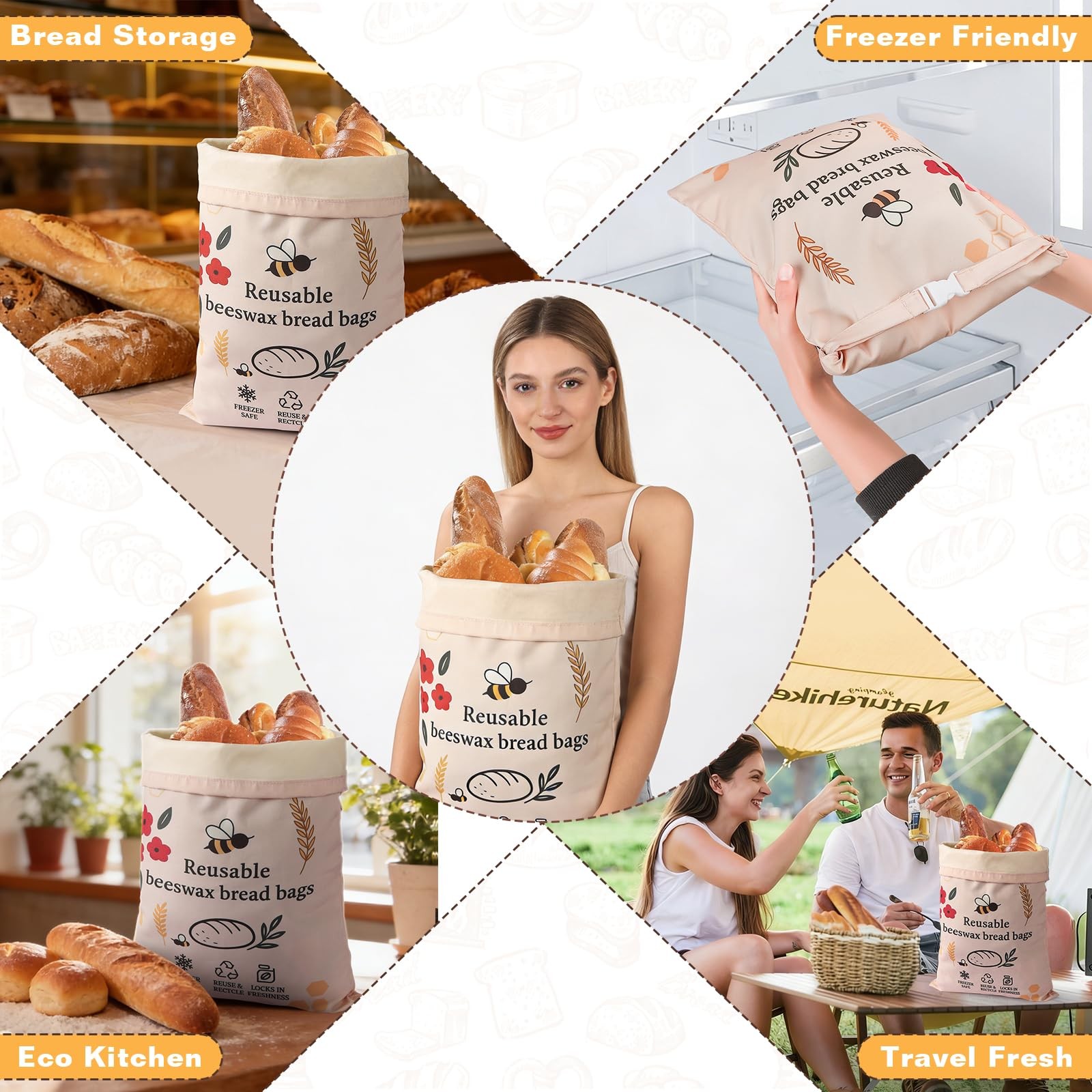 2 Pack Beeswax Bread Bags for Sourdough Homemade Bread, XL Reusable Bread Sto…